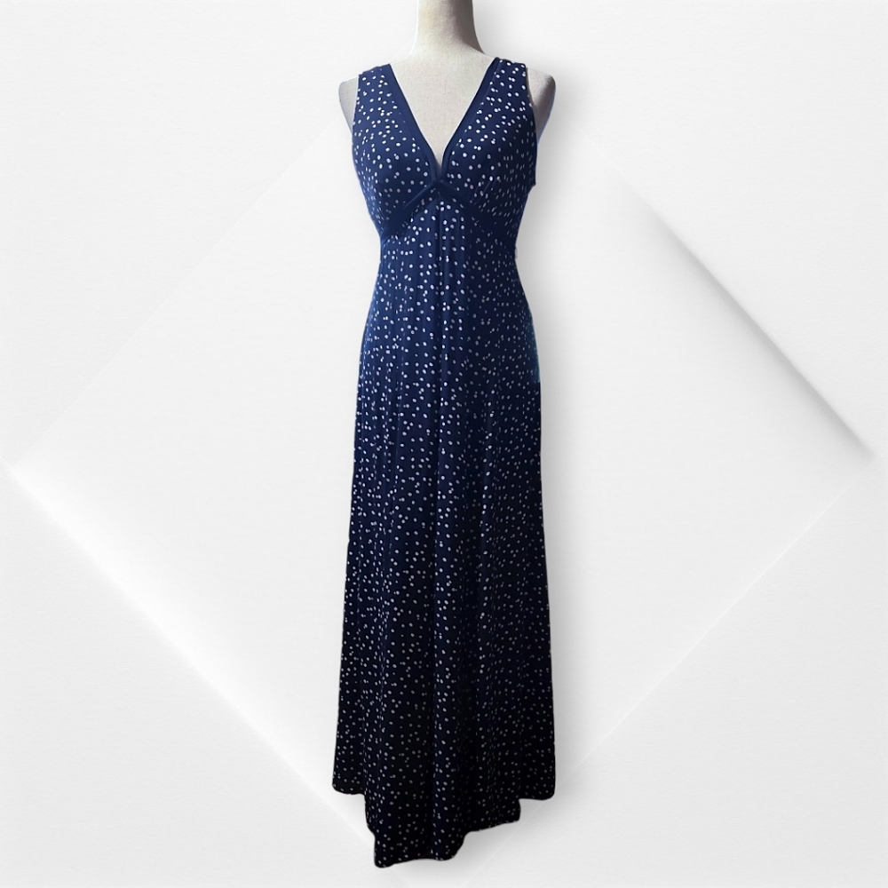 Anthropologie HD in Paris Navy Tallulah Wide Leg Polkadot Summer Jumpsuit,sz 6